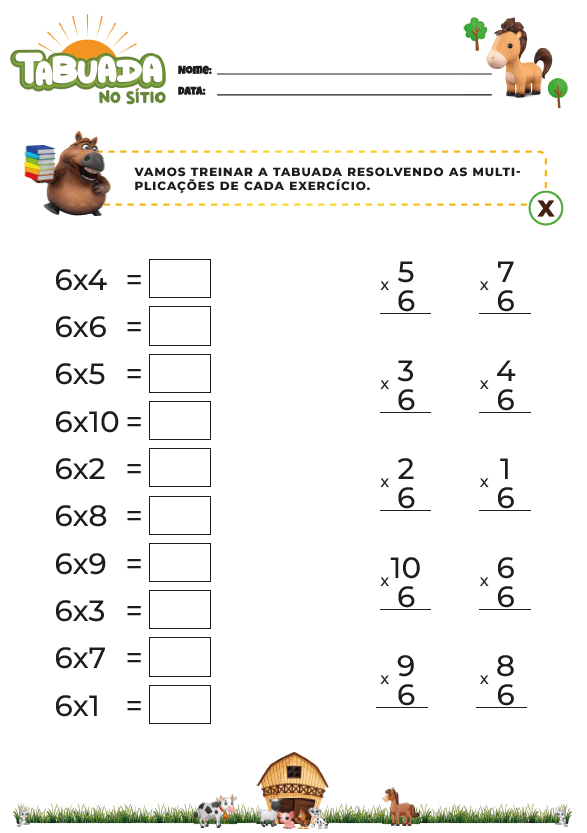 Tabuada de multiplicação do 5 worksheet